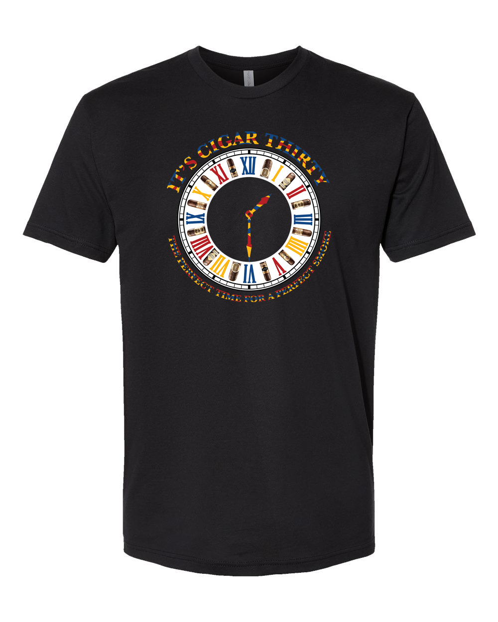 IT'S CIGAR THIRTY BLACK COLORFUL T-SHIRT