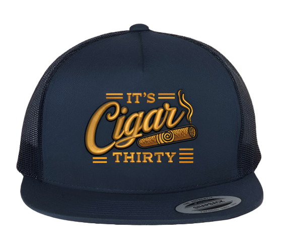 IT'S CIGAR THIRTY NAVY FLAT BILL TRUCKER SNAPBACK HAT