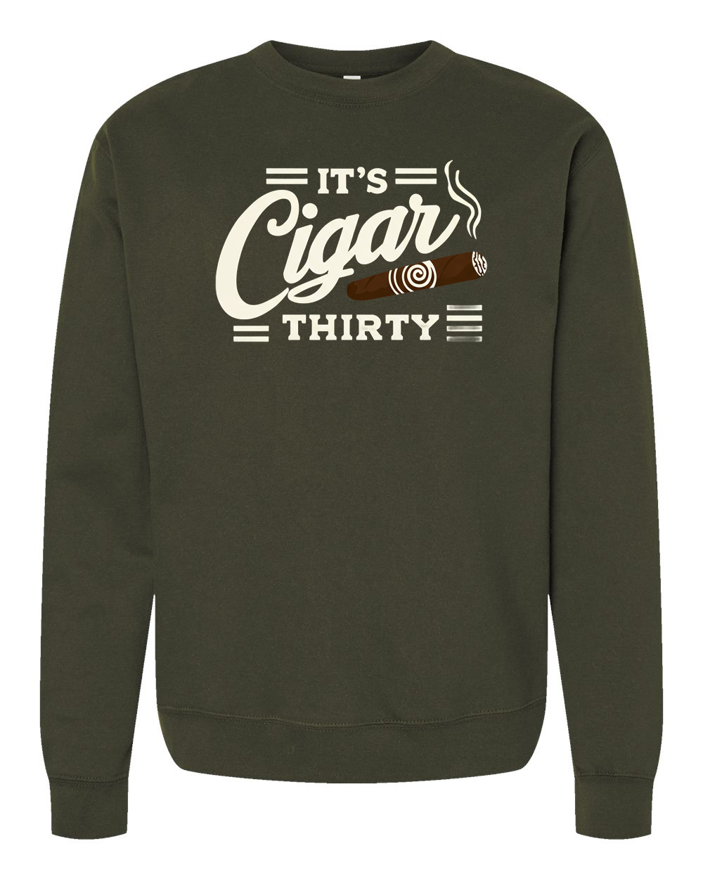 IT'S CIGAR THIRTY ARMY GREEN & CREAM CREWNECK SWEATSHIRT