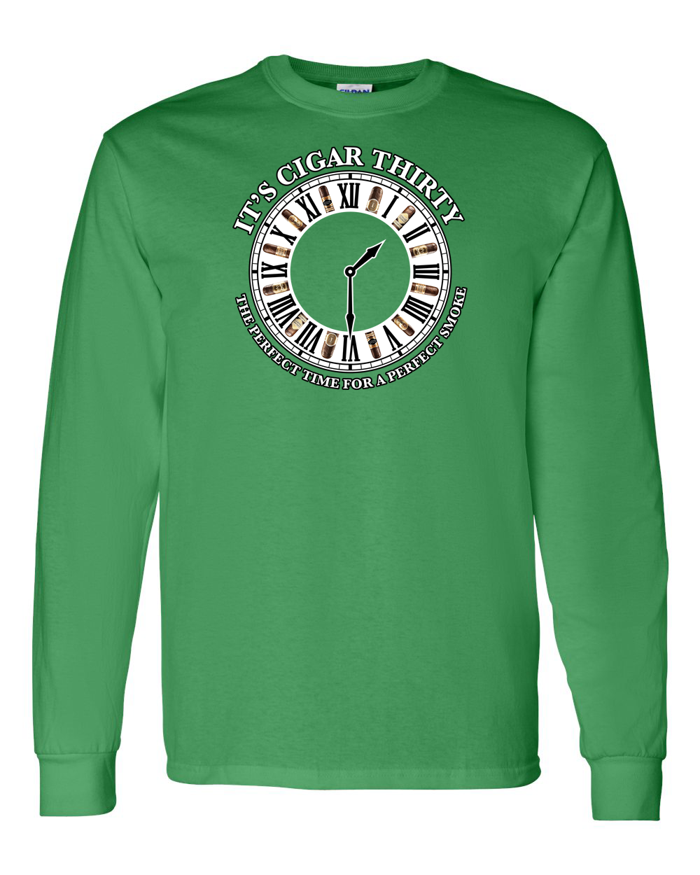 IT'S CIGAR THIRTY GREEN WITH WHITE LONG SLEEVES