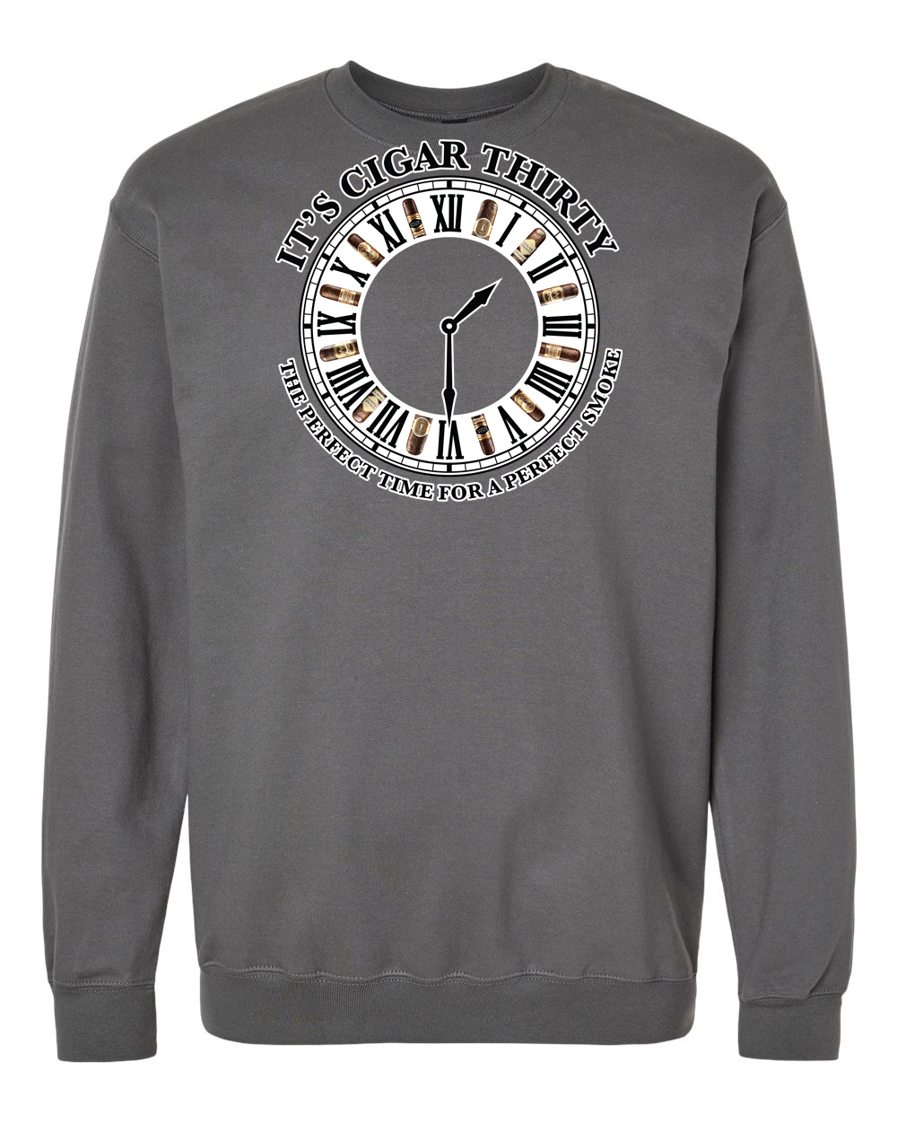 IT'S CIGAR THIRTY GREY & BLACK CREWNECK SWEATSHIRT