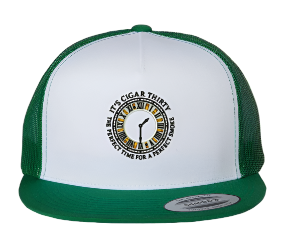 IT'S CIGAR THIRTY GREEN/WHITE FLAT BILL TRUCKER SNAPBACK HAT