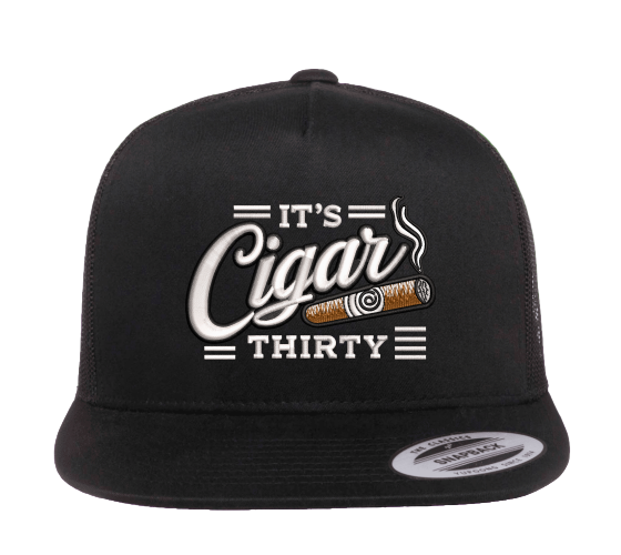 IT'S CIGAR THIRTY BLACK/WHITE FLAT BILL TRUCKER