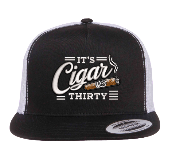 IT'S CIGAR THIRTY BLACK/WHITE FLAT BILL TRUCKER