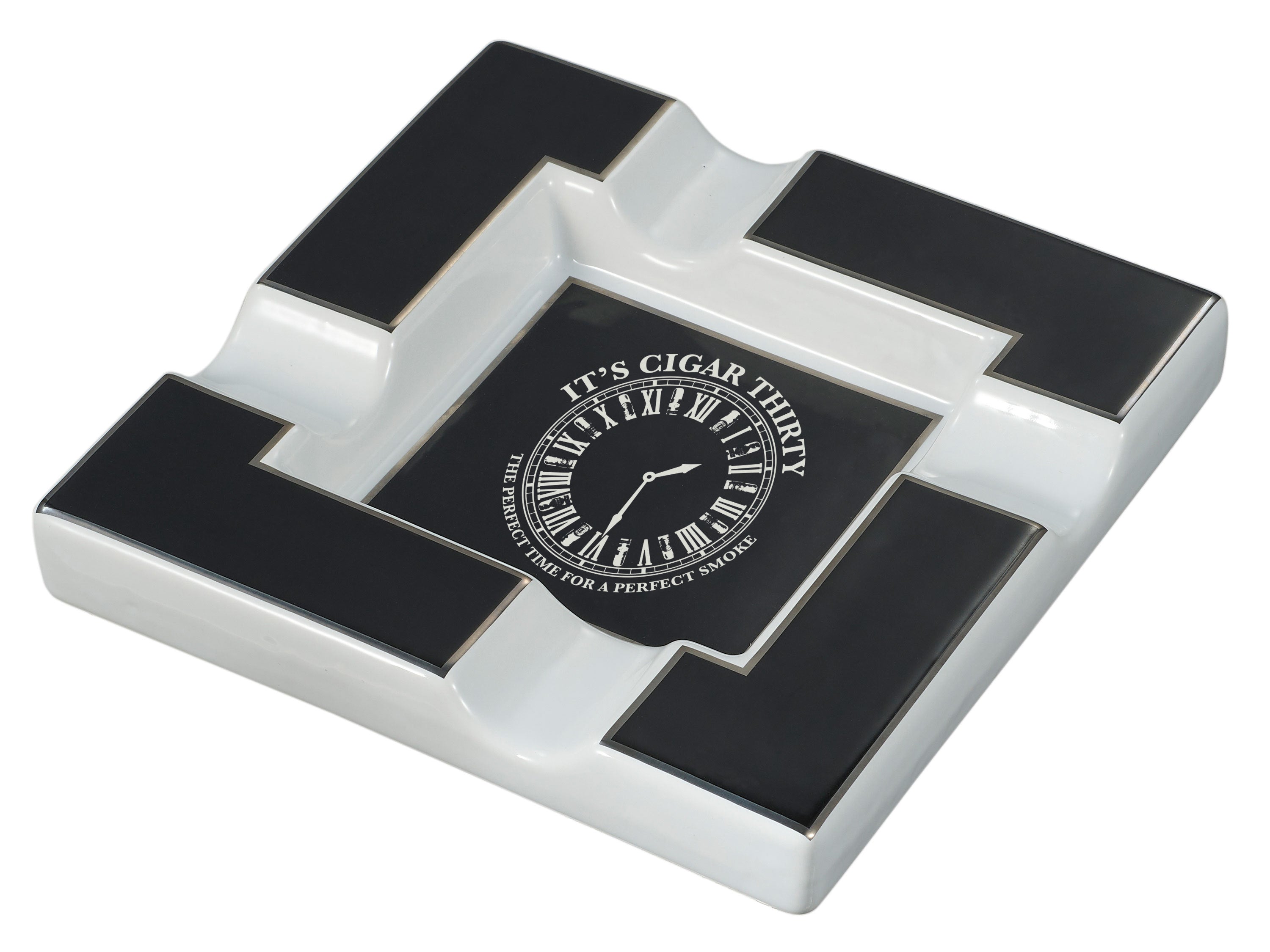 IT'S CIGAR THIRTY WHITE/BLACK CERAMIC ASHTRAY