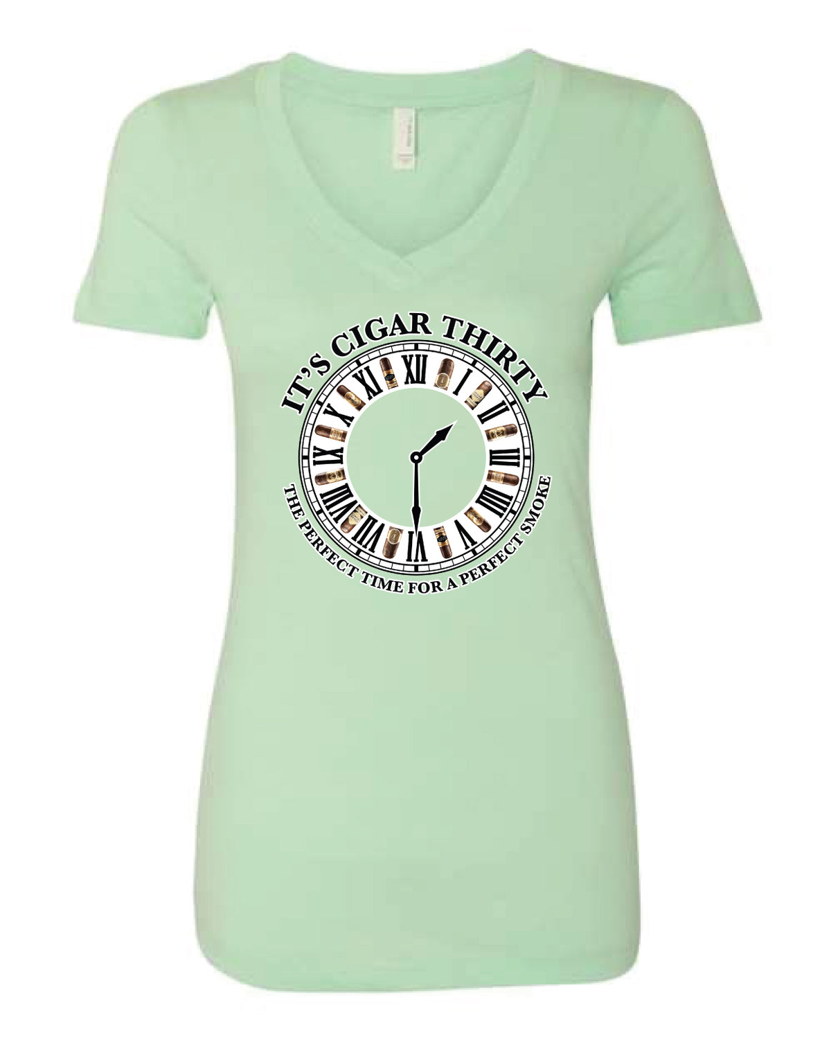 IT'S CIGAR THIRTY WOMEN'S MINT GREEN V-NECK T-SHIRT