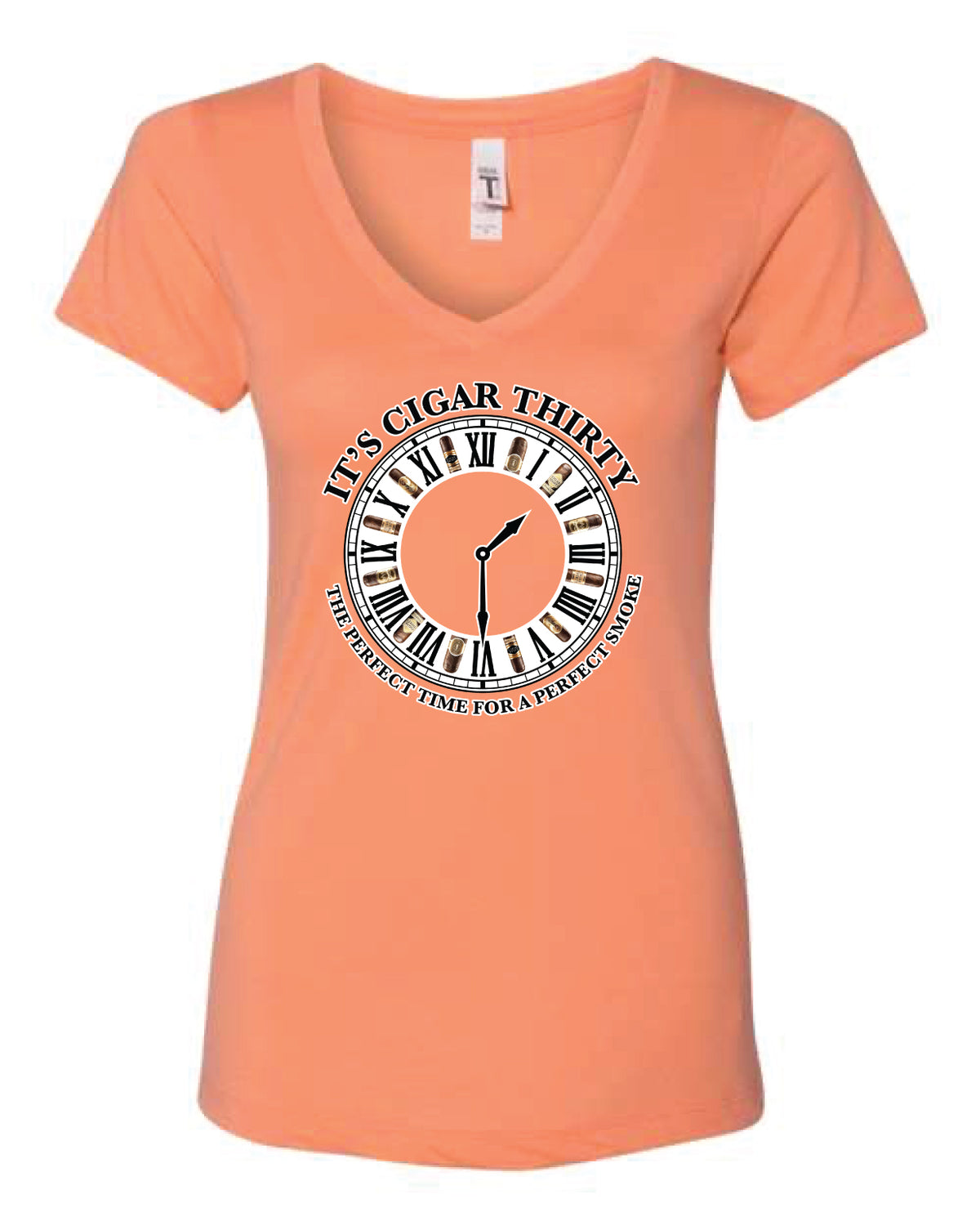 IT'S CIGAR THIRTY WOMEN'S ORANGE V-NECK T-SHIRT