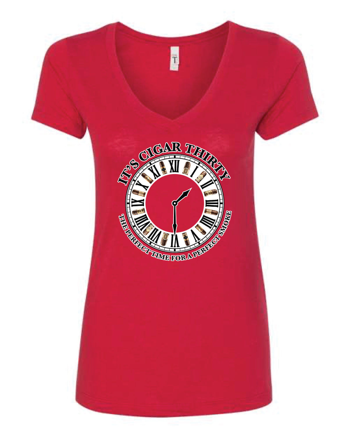 IT'S CIGAR THIRTY WOMEN'S RED V-NECK T-SHIRT
