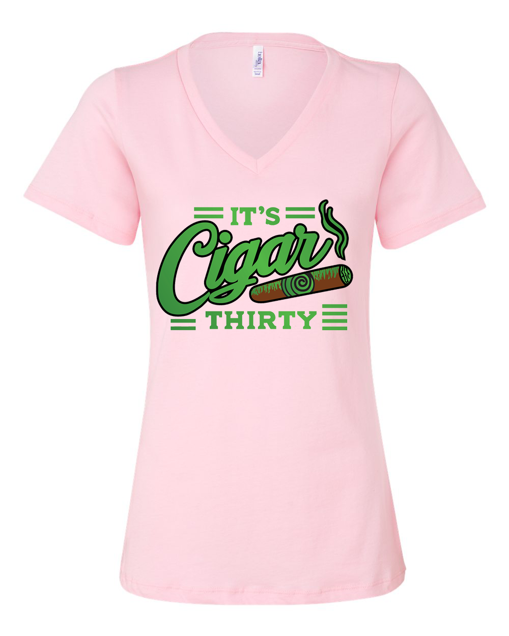 IT'S CIGAR THIRTY WOMEN'S  PINK & GREEN V-NECK T-SHIRT