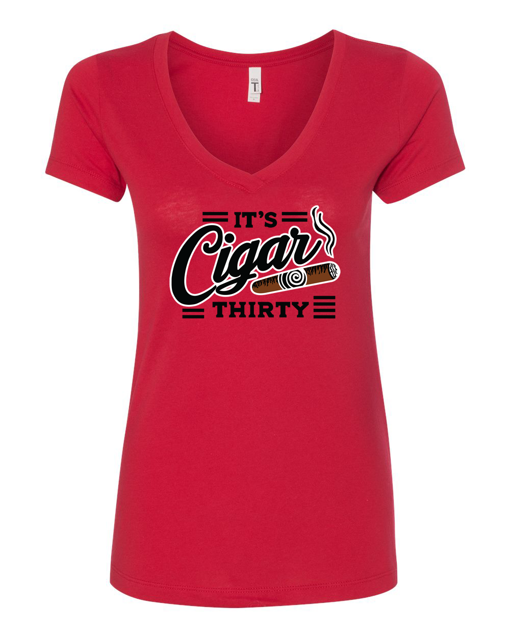 IT'S CIGAR THIRTY WOMEN'S RED & BLACK V-NECK T-SHIRT