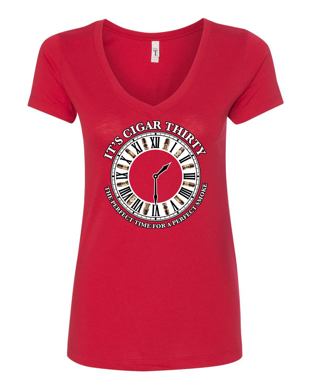IT'S CIGAR THIRTY WOMEN'S RED & WHITE V-NECK T-SHIRT