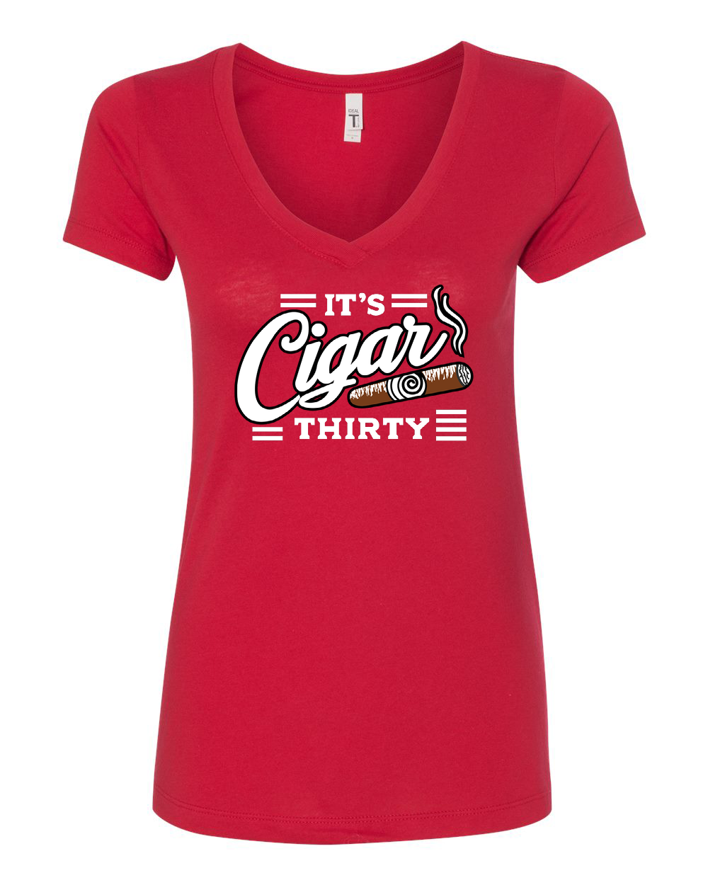 IT'S CIGAR THIRTY WOMEN'S RED & WHITE V-NECK T-SHIRT