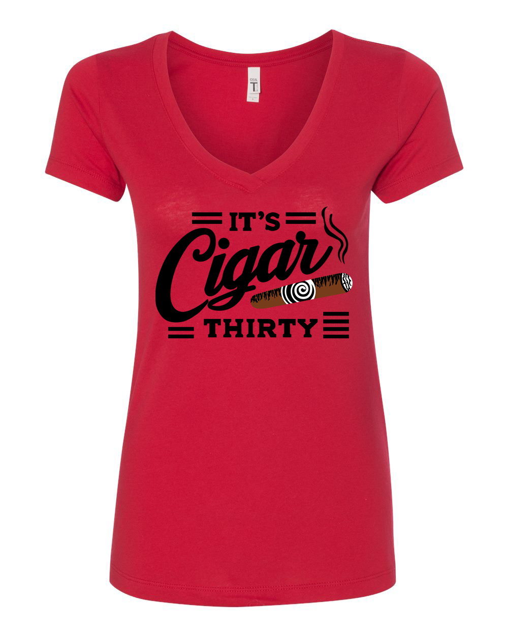 IT'S CIGAR THIRTY RED & BLACK WOMENS V-NECK