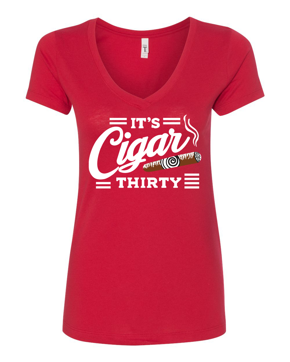 IT'S CIGAR THIRTY RED & WHITE WOMENS V-NECK
