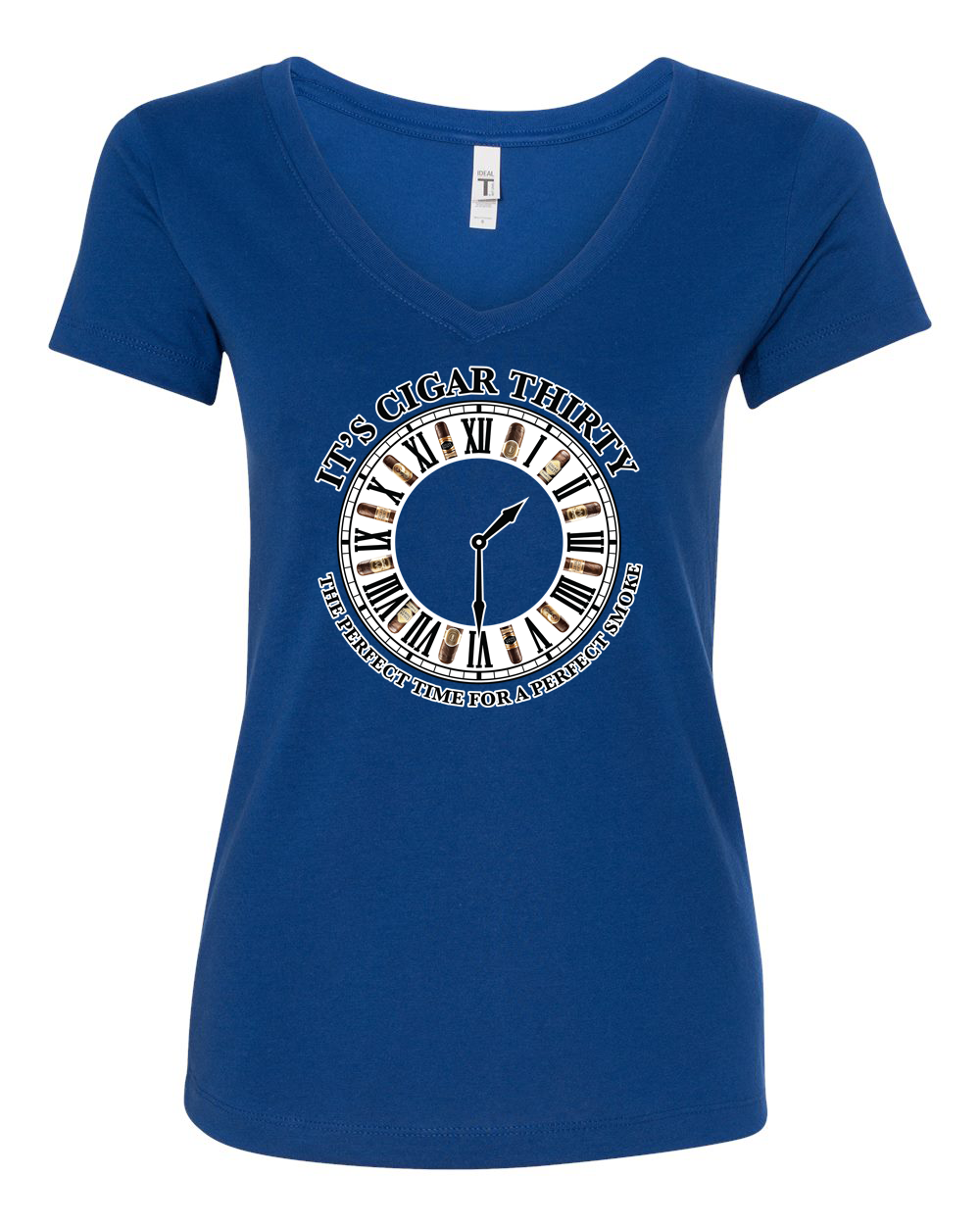 IT'S CIGAR THIRTY WOMEN'S BLUE & BLACK V-NECK T-SHIRT