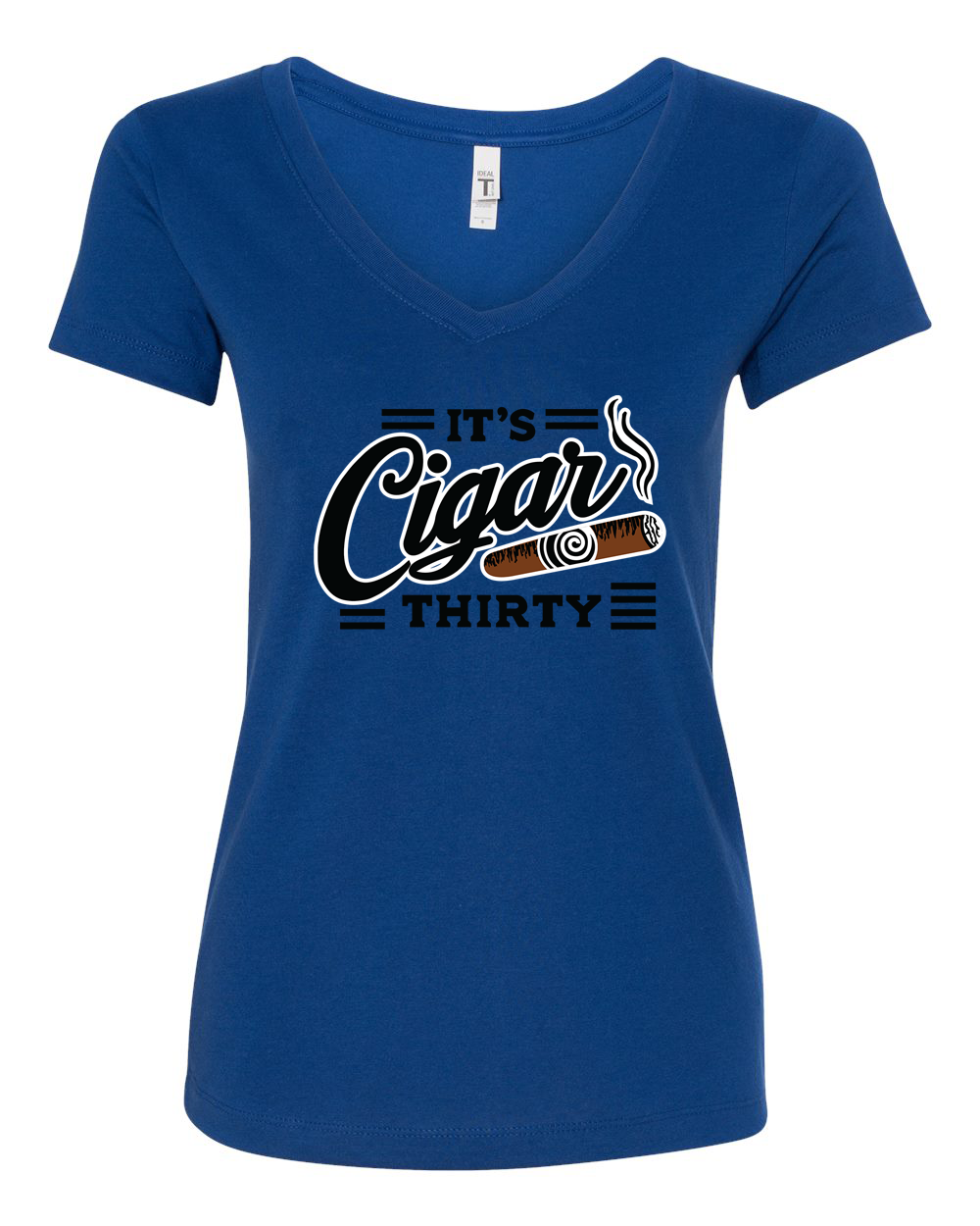 IT'S CIGAR THIRTY WOMEN'S BLUE & BLACK V-NECK T-SHIRT