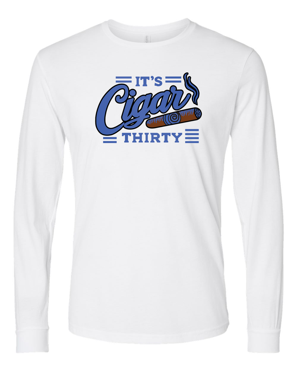 IT'S CIGAR THIRTY WHITE WITH ROYAL BLUE LONG SLEEVES