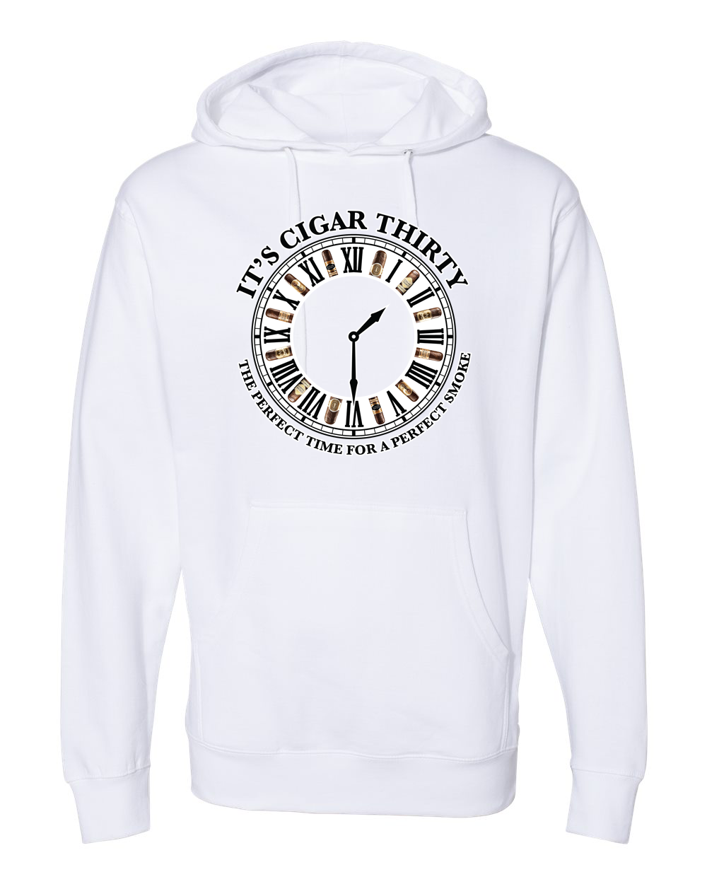 IT'S CIGAR THIRTY WHITE & BLACK CLOCK HOODED SWEATSHIRT