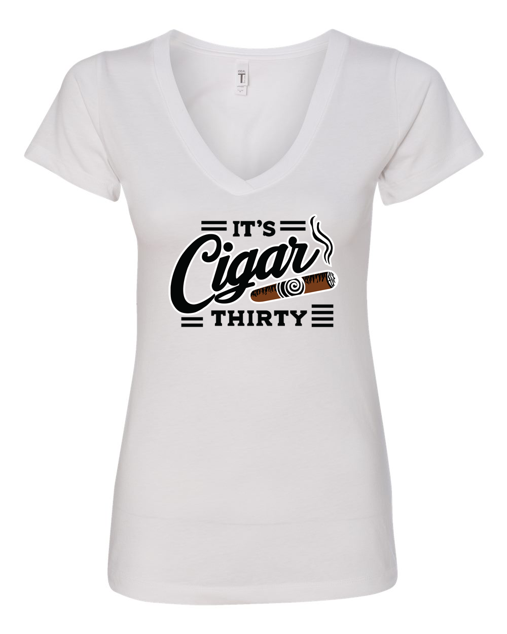IT'S CIGAR THIRTY WOMEN'S WHITE & BLACK V-NECK T-SHIRT