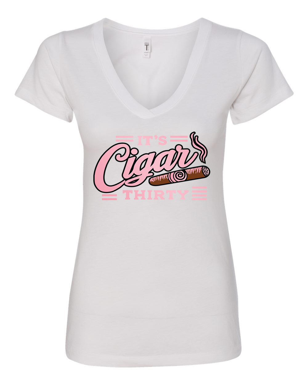 IT'S CIGAR THIRTY WOMEN'S WHITE & PINK V-NECK T-SHIRT