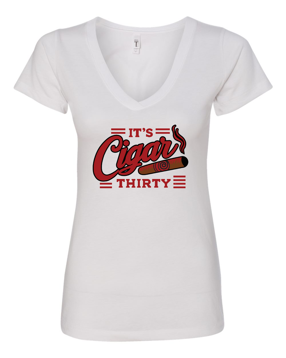 IT'S CIGAR THIRTY WOMEN'S WHITE & RED V-NECK T-SHIRT