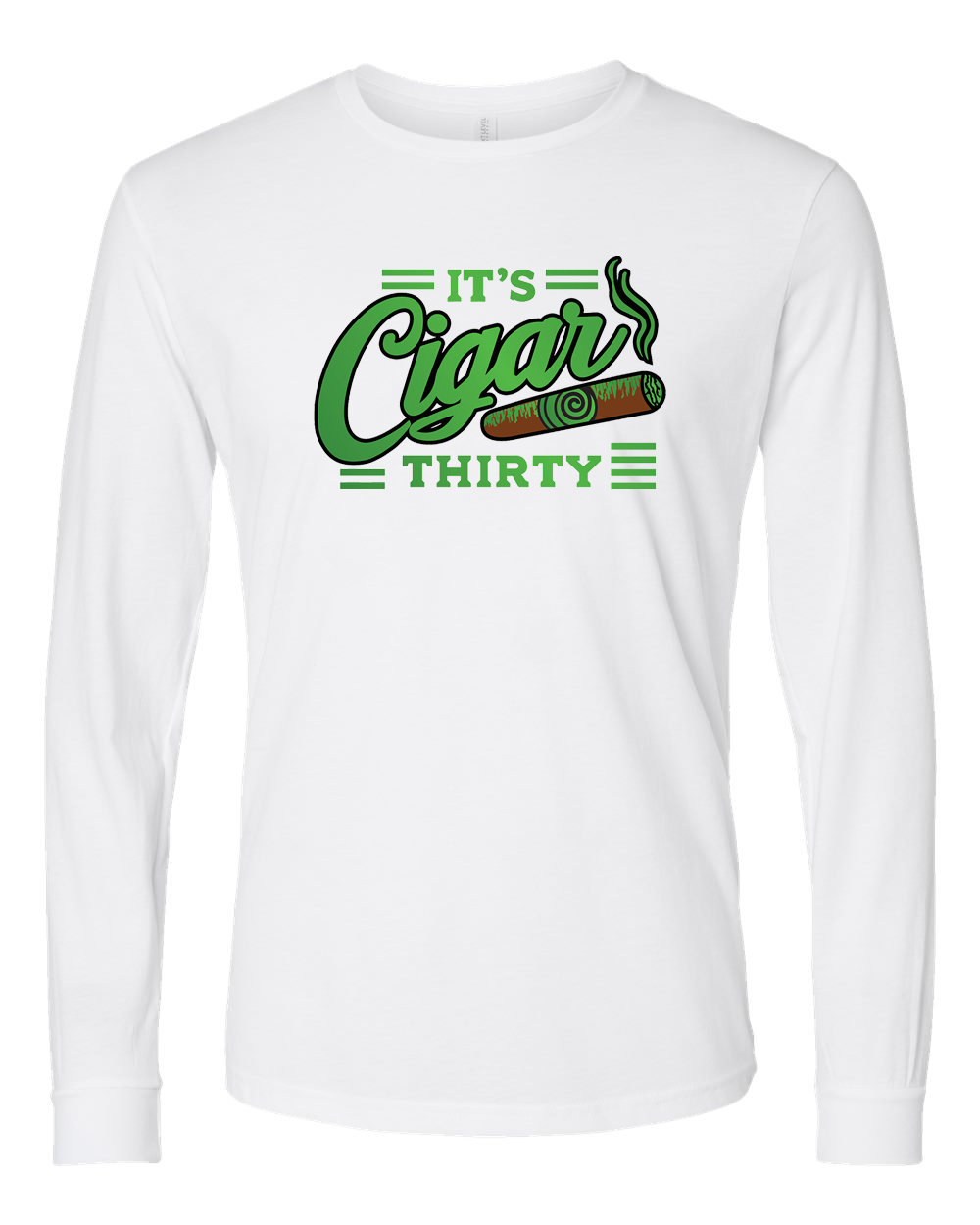IT'S CIGAR THIRTY WHITE WITH GREEN LONG SLEEVES