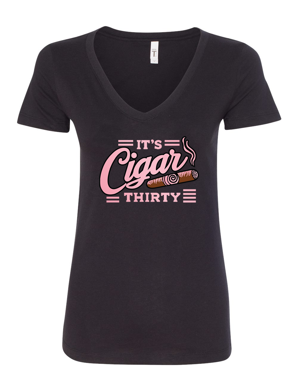 IT'S CIGAR THIRTY WOMEN'S BLACK & PINK V-NECK T-SHIRT