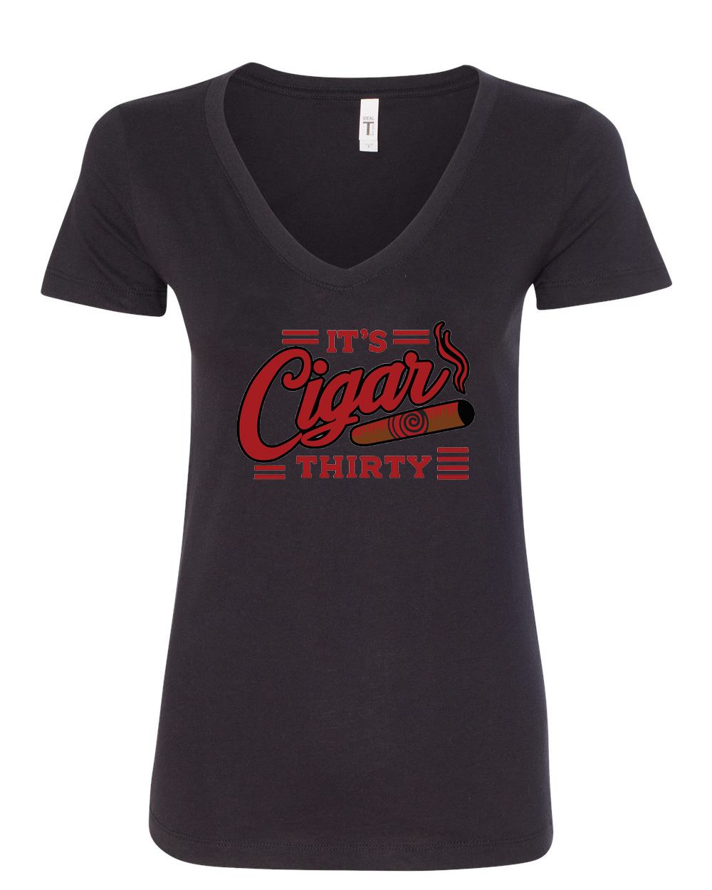 IT'S CIGAR THIRTY WOMEN'S BLACK & RED V-NECK T-SHIRT