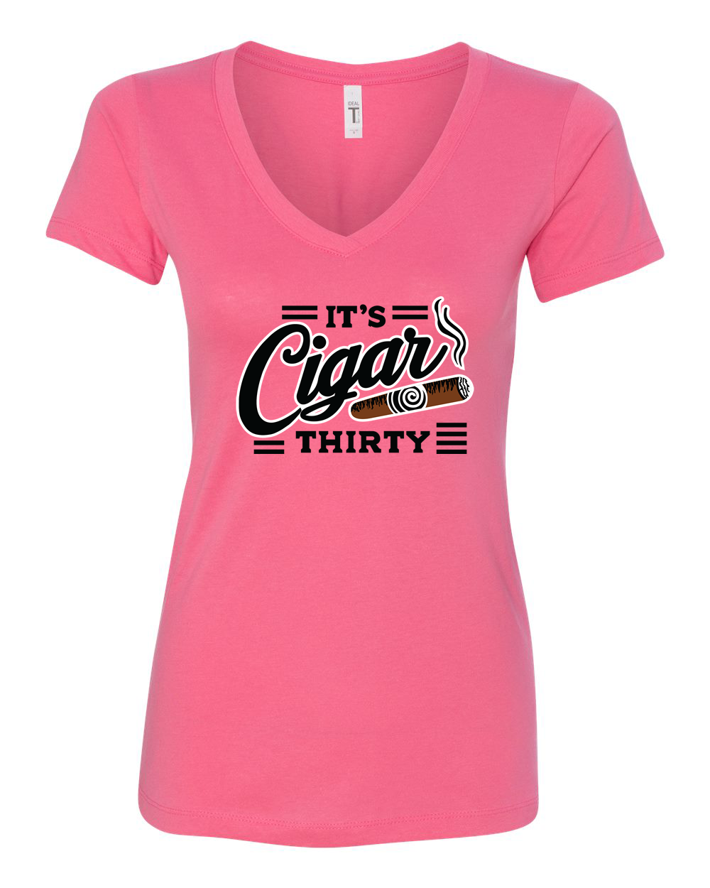 IT'S CIGAR THIRTY WOMEN'S HOT PINK & BLACK V-NECK T-SHIRT