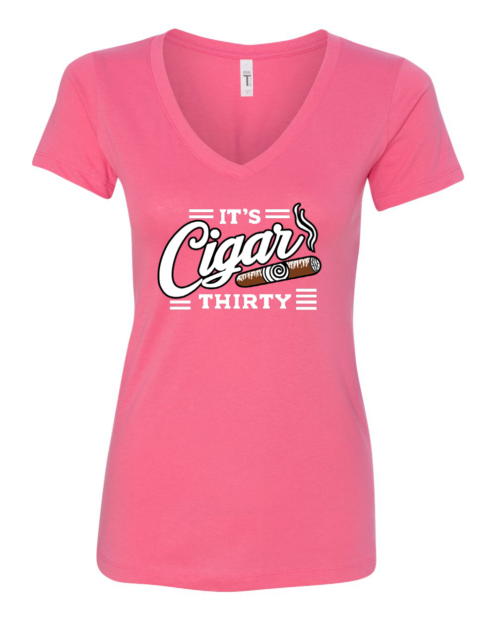 IT'S CIGAR THIRTY WOMEN'S HOT PINK & WHITE V-NECK T-SHIRT