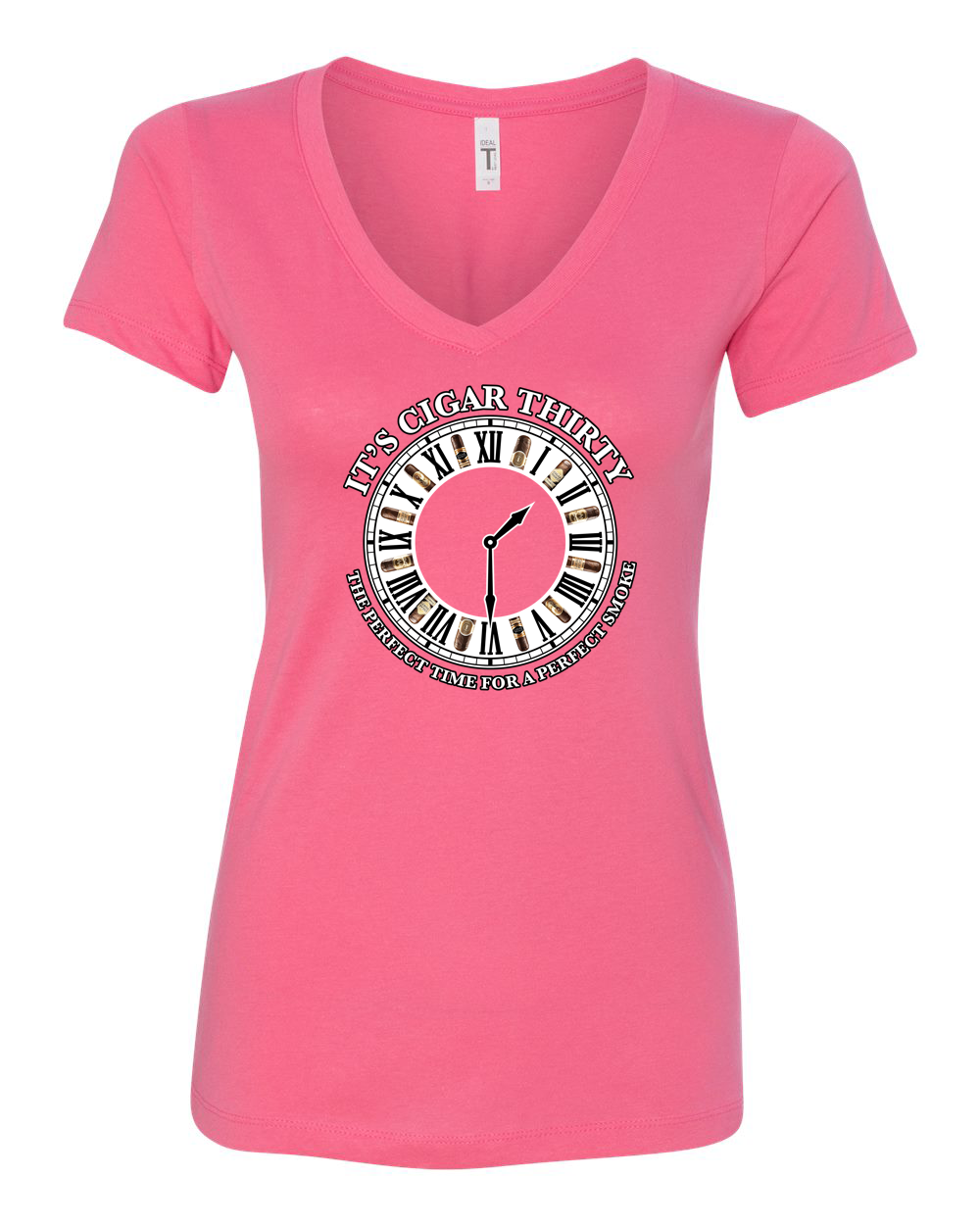 IT'S CIGAR THIRTY WOMEN'S HOT PINK & WHITE V-NECK T-SHIRT
