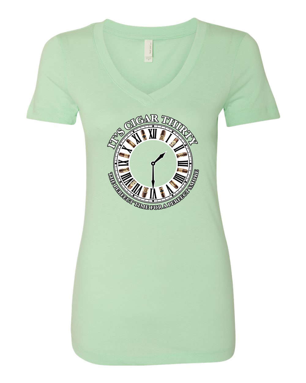IT'S CIGAR THIRTY WOMEN'S MINT GREEN & WHITE V-NECK T-SHIRT