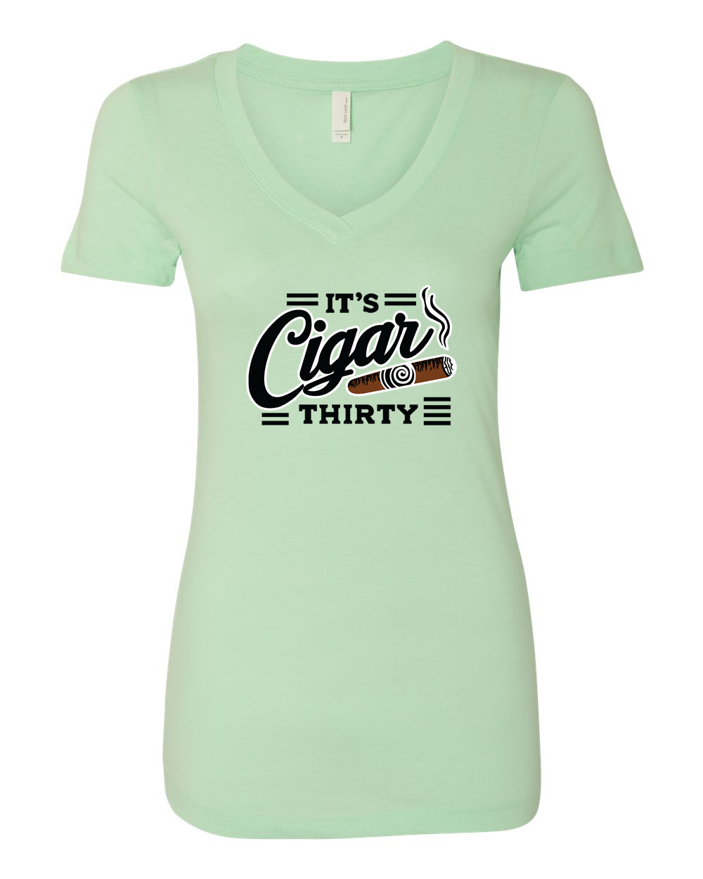 IT'S CIGAR THIRTY WOMEN'S MINT & BLACK V-NECK T-SHIRT