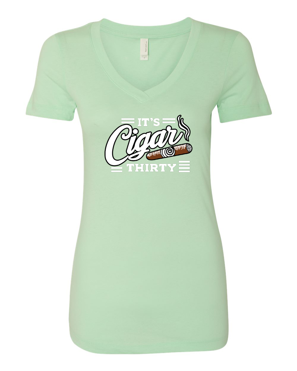 IT'S CIGAR THIRTY WOMEN'S MINT & WHITE V-NECK T-SHIRT