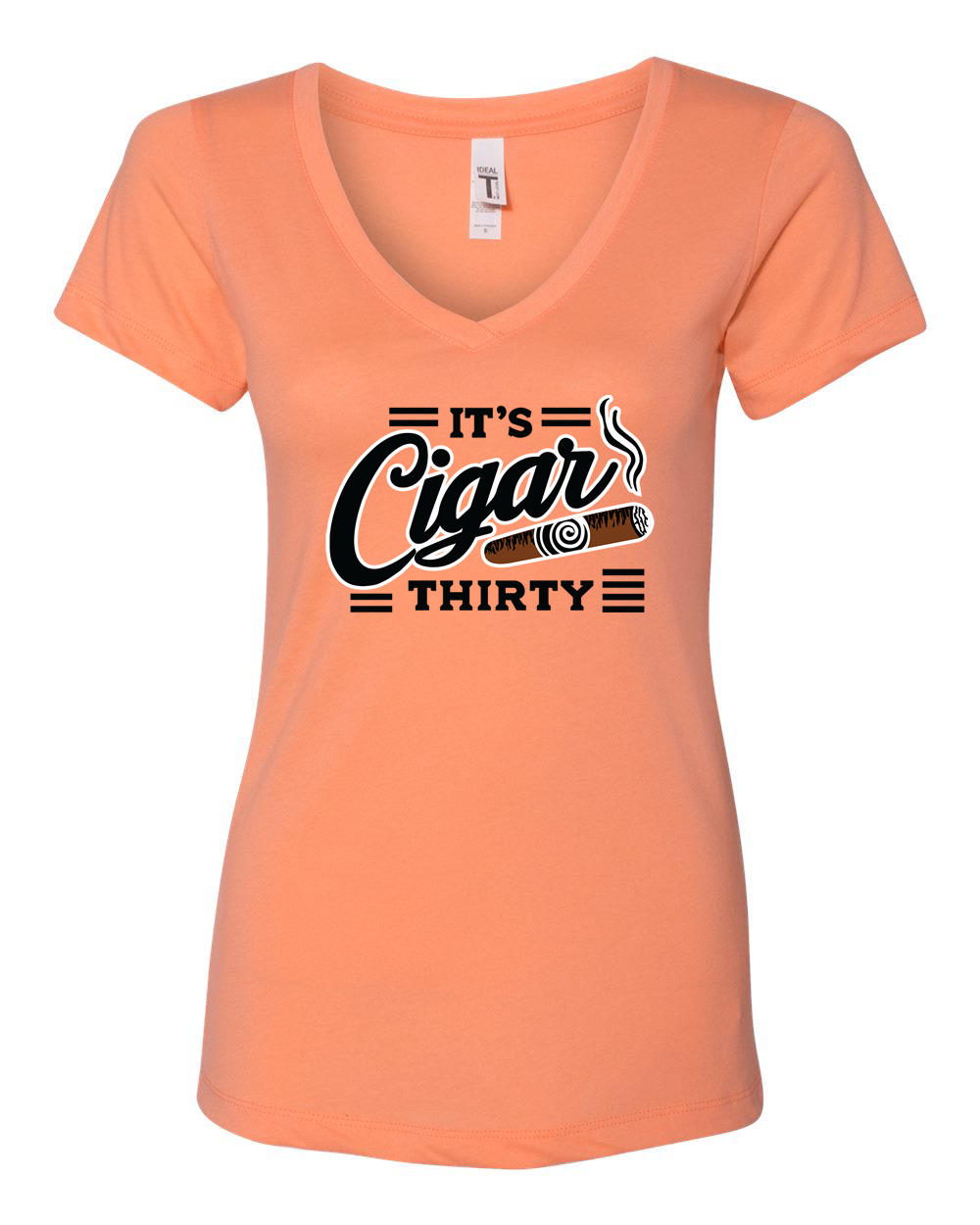 IT'S CIGAR THIRTY WOMEN'S ORANGE & BLACK V-NECK T-SHIRT
