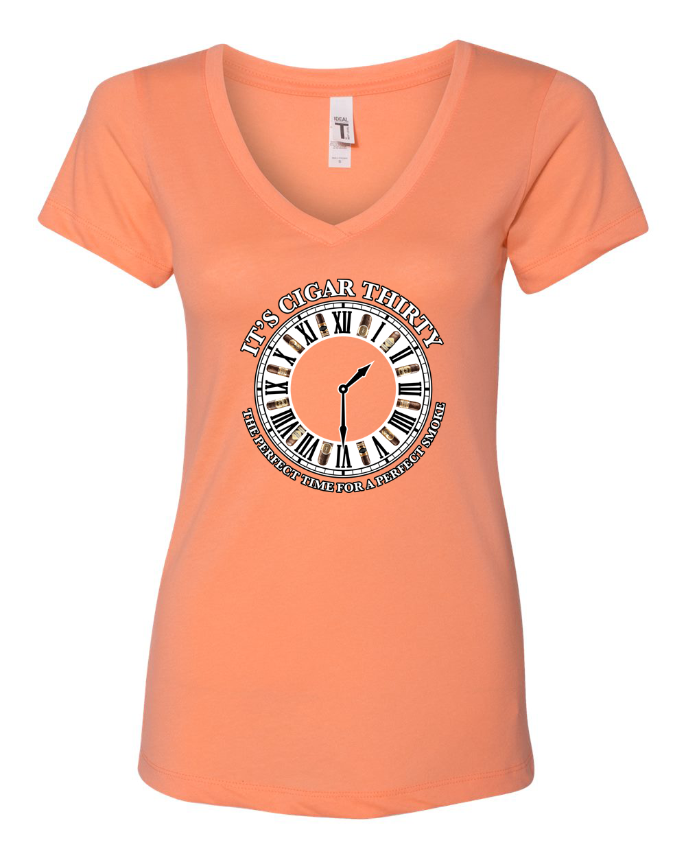 IT'S CIGAR THIRTY WOMEN'S ORANGE & WHITE V-NECK T-SHIRT