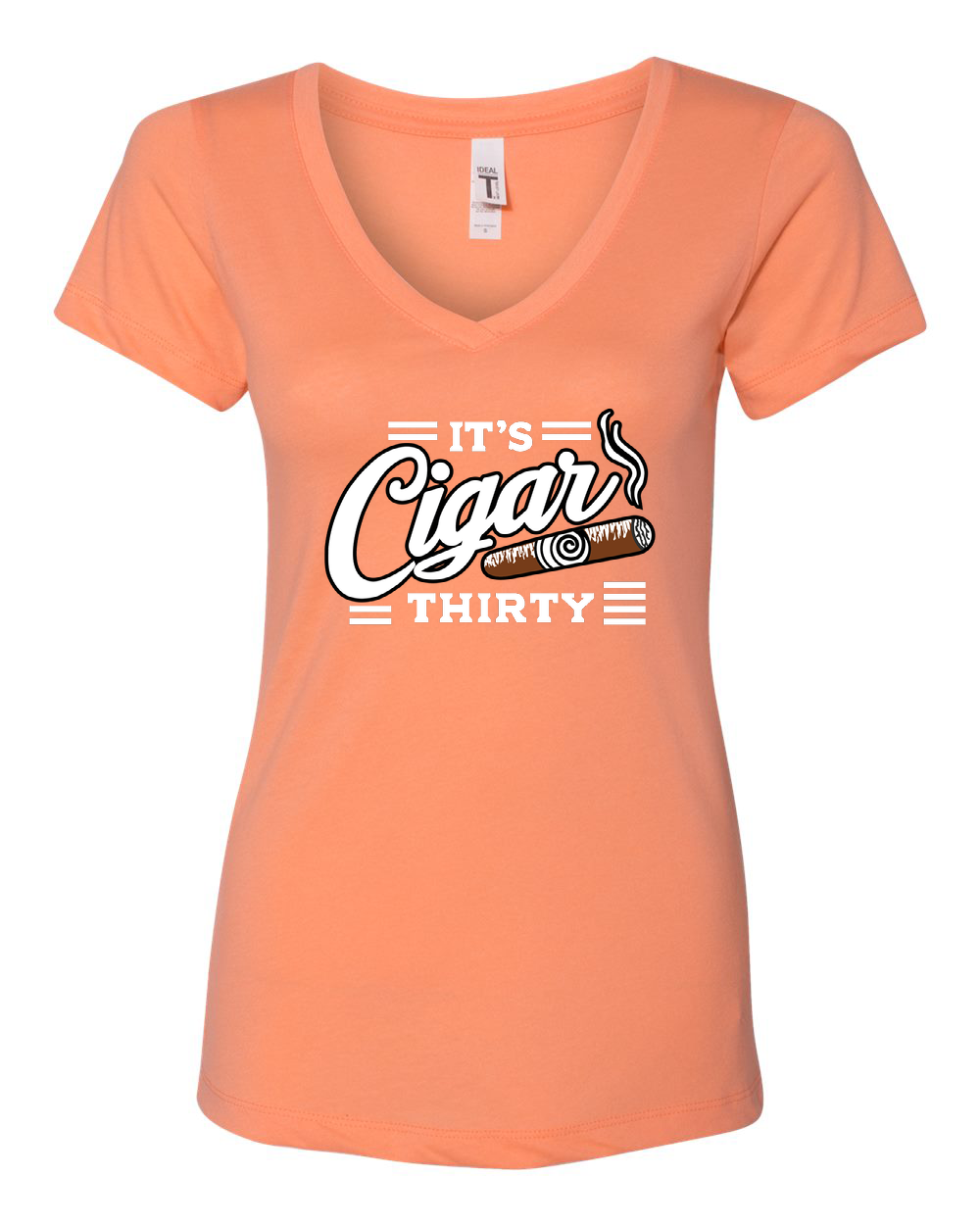 IT'S CIGAR THIRTY WOMEN'S ORANGE & WHITE V-NECK T-SHIRT