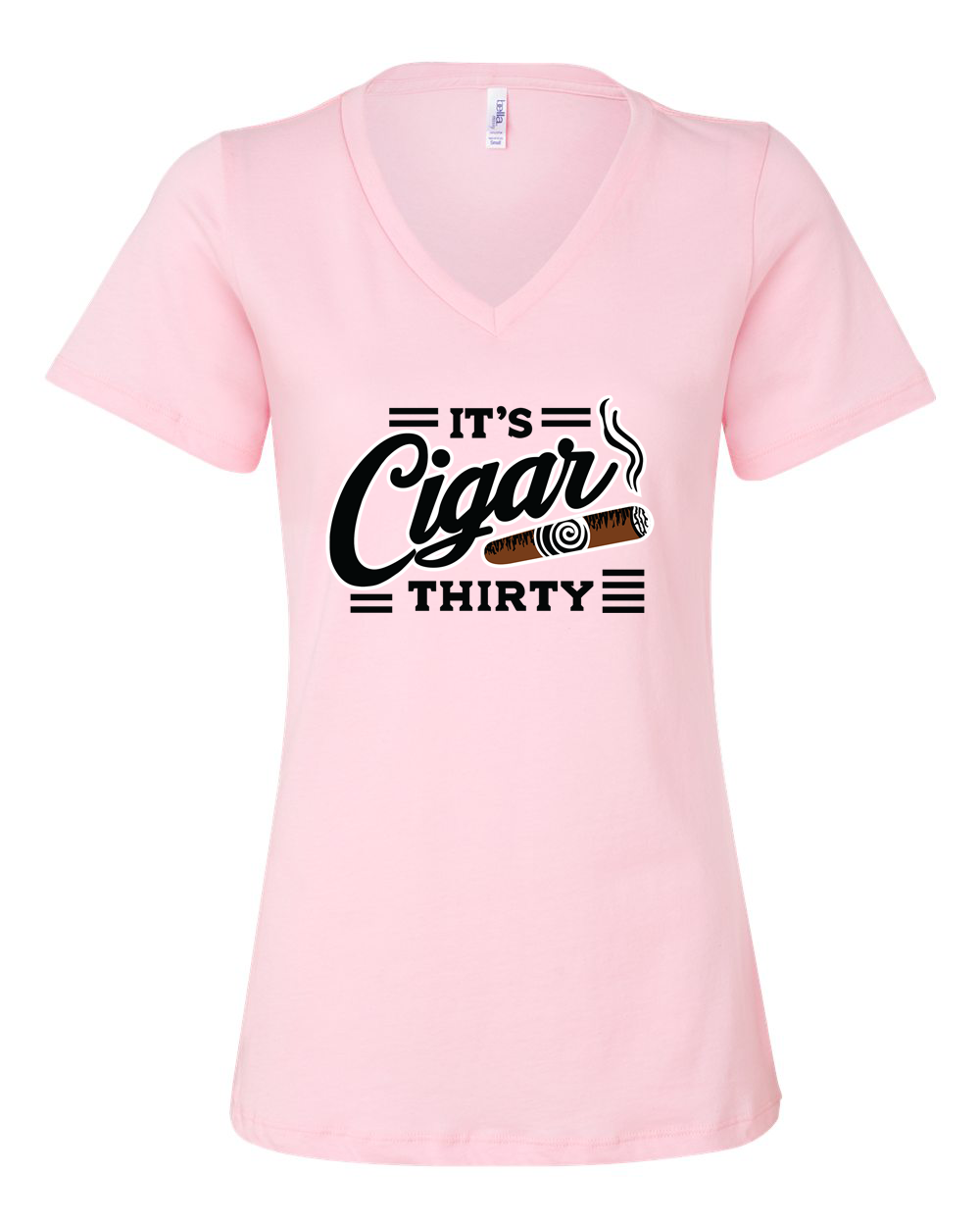 IT'S CIGAR THIRTY WOMEN'S PINK & BLACK V-NECK T-SHIRT