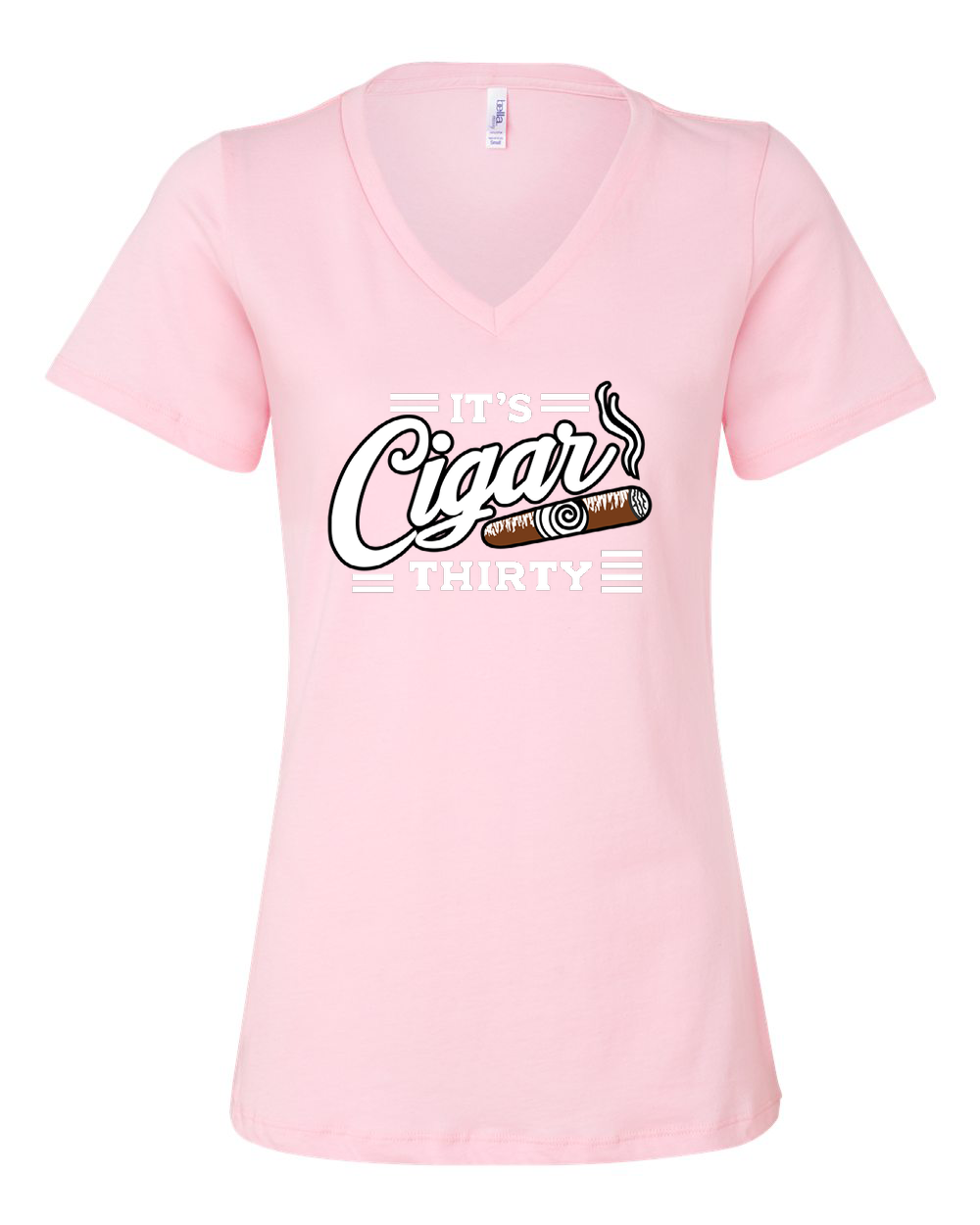 IT'S CIGAR THIRTY WOMEN'S  PINK & WHITE V-NECK T-SHIRT