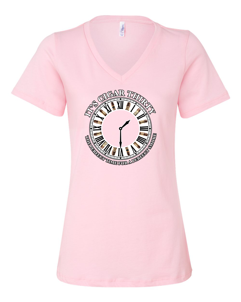 IT'S CIGAR THIRTY WOMEN'S PINK  WITH GREEN V-NECK T-SHIRT