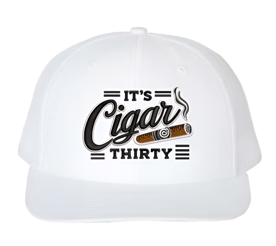IT'S CIGAR THIRTY WHITE/BLACK TRUCKER SNAPBACK HAT