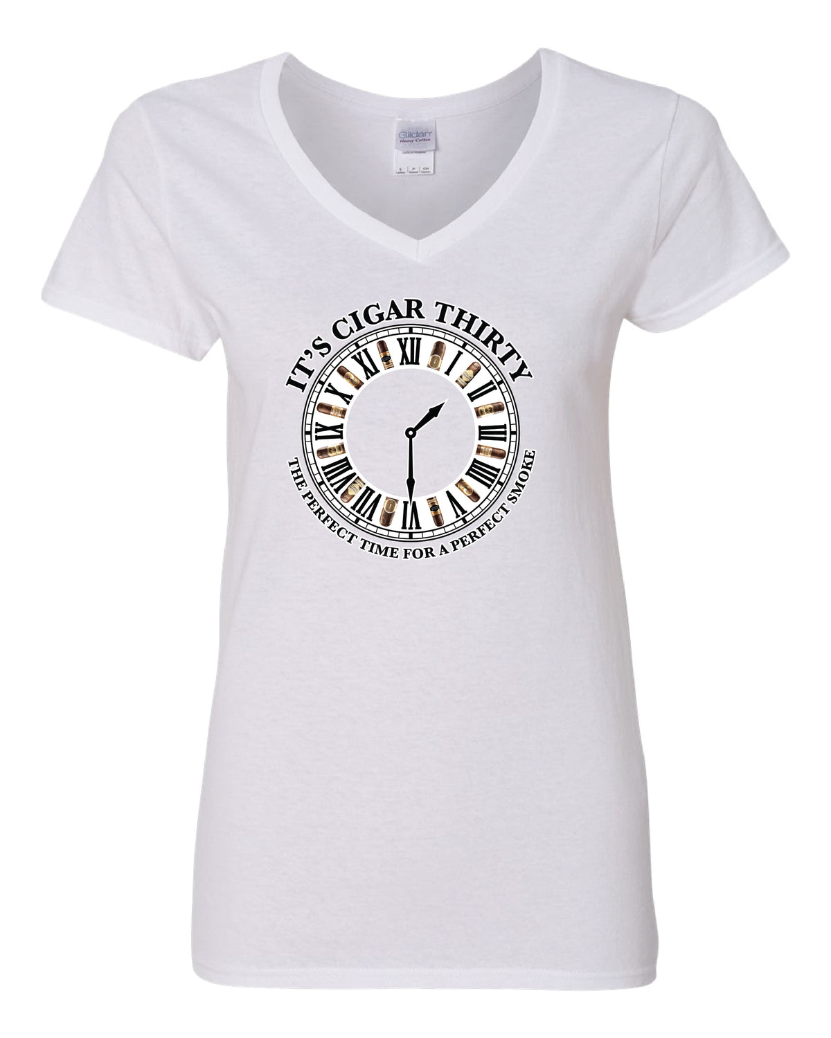 IT'S CIGAR THIRTY WOMEN'S WHITE V-NECK T-SHIRT